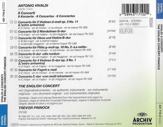 Antonio Vivaldi / The English Concert, Trevor Pinnock : 8 Concerti (CD, Comp)