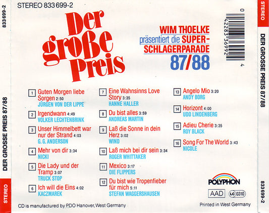 Various : Der Große Preis • Wim Thoelke Präsentiert Die Super-Schlagerparade 87/88 (CD, Comp)