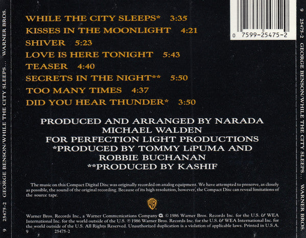 George Benson : While The City Sleeps... (CD, Album, RE)