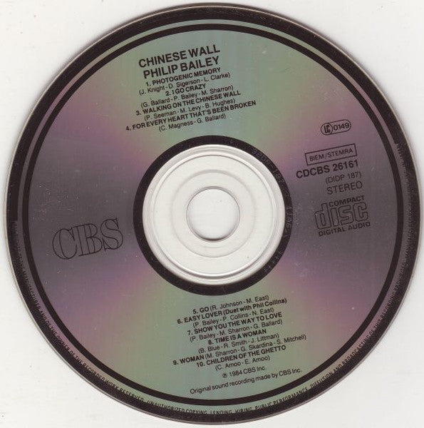 Philip Bailey : Chinese Wall (CD, Album, RP)