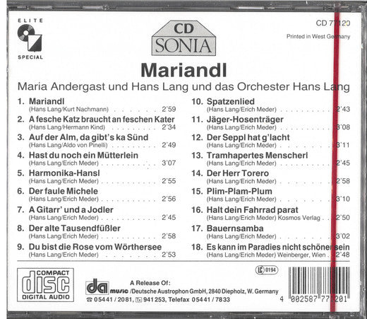 Maria Andergast, Hans Lang : Mariandl (CD)