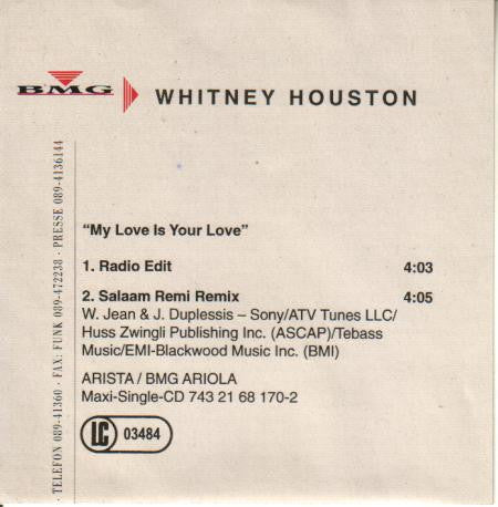 Whitney Houston : My Love Is Your Love (CD, Single, Promo)