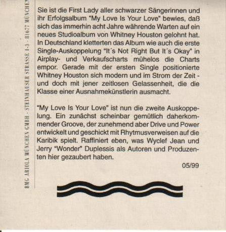Whitney Houston : My Love Is Your Love (CD, Single, Promo)