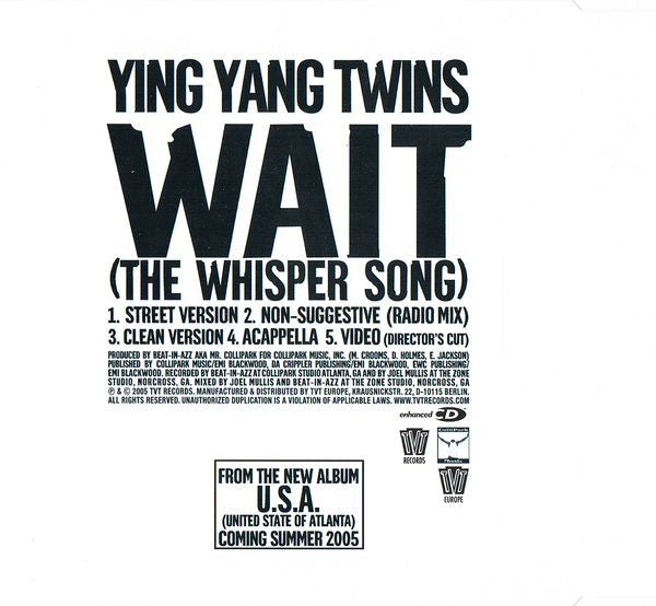 Ying Yang Twins : Wait (The Whisper Song) (CD, Single, Enh)