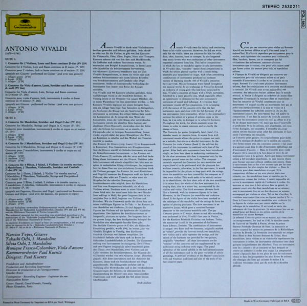 Antonio Vivaldi, Narciso Yepes, Takashi Ochi & Silvia Ochi, Orchestre De Chambre Paul Kuentz : Konzerte Für Laute (Gitarre) & Mandoline (LP, RP)