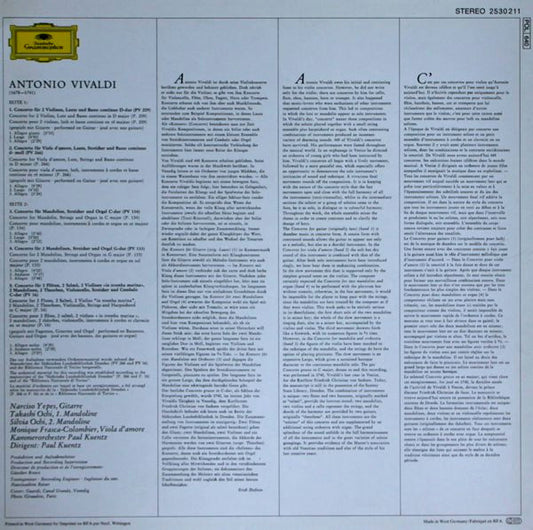 Antonio Vivaldi, Narciso Yepes, Takashi Ochi & Silvia Ochi, Orchestre De Chambre Paul Kuentz : Konzerte Für Laute (Gitarre) & Mandoline (LP, RP)