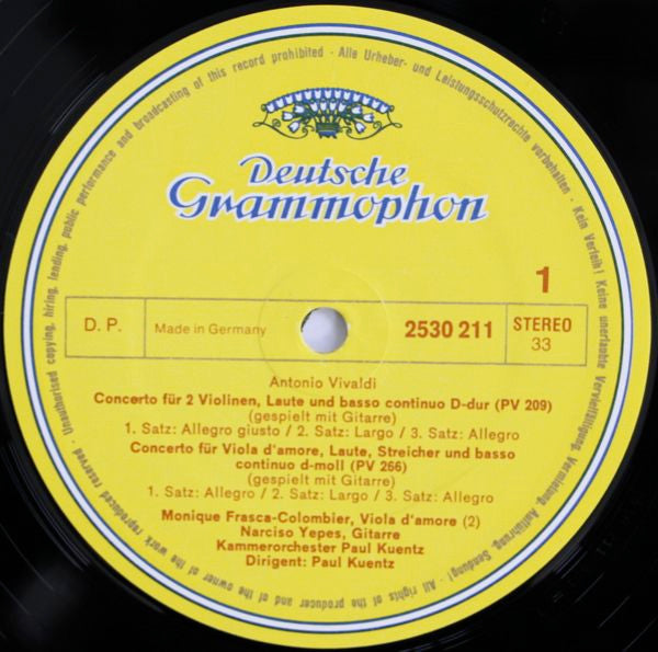 Antonio Vivaldi, Narciso Yepes, Takashi Ochi & Silvia Ochi, Orchestre De Chambre Paul Kuentz : Konzerte Für Laute (Gitarre) & Mandoline (LP, RP)