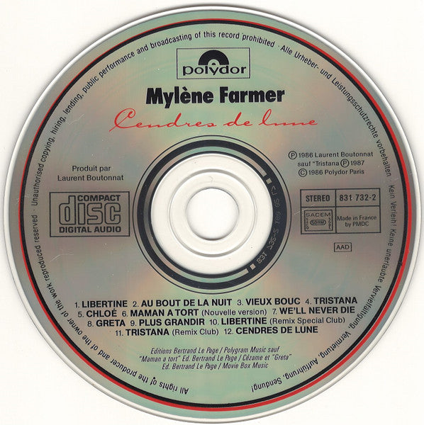 Mylène Farmer : Cendres De Lune (CD, Album, RE, PMD)