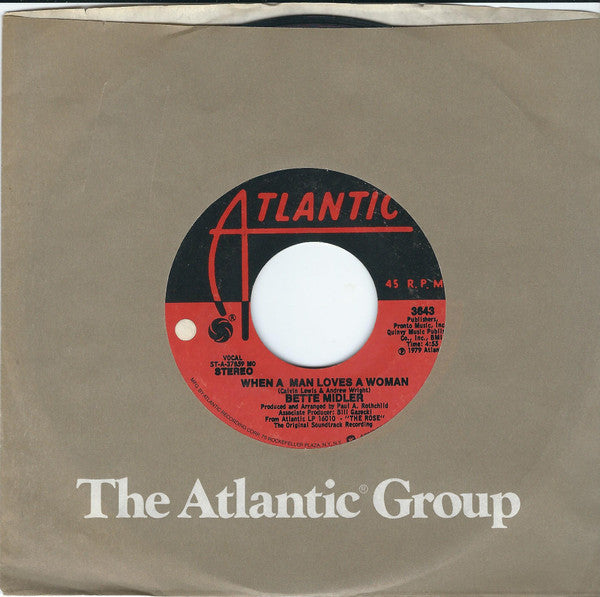 Bette Midler : When A Man Loves A Woman (7", Styrene, Mon)