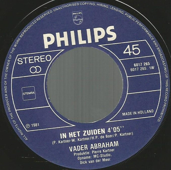 Vader Abraham : In Het Zuiden (7", Single)