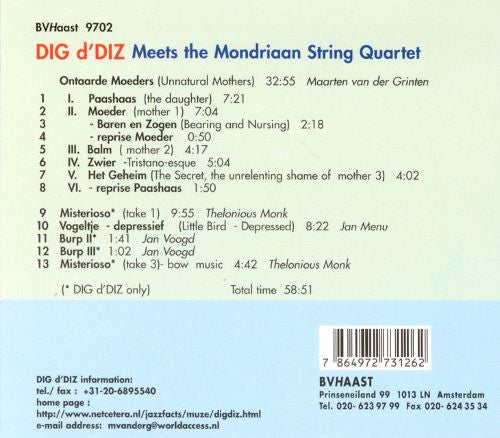 DIG d'DIZ, The Mondriaan Quartet : DIG d'DIZ Meets The Mondriaan String Quartet (CD, Album)