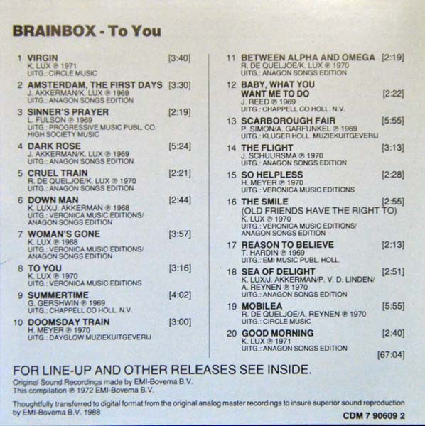 Brainbox (3) : To You (CD, Comp, RE)