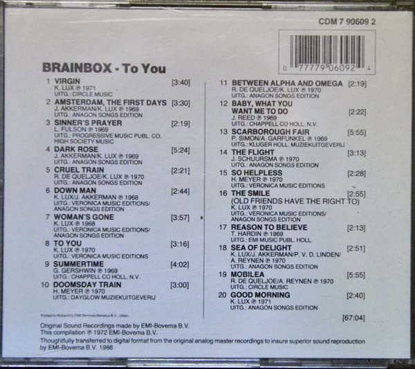 Brainbox (3) : To You (CD, Comp, RE)