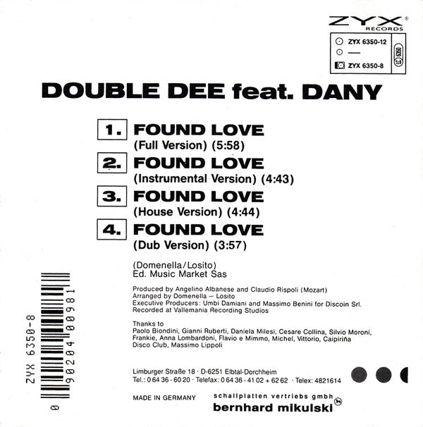 Double Dee Featuring Dany : Found Love (CD, Maxi)