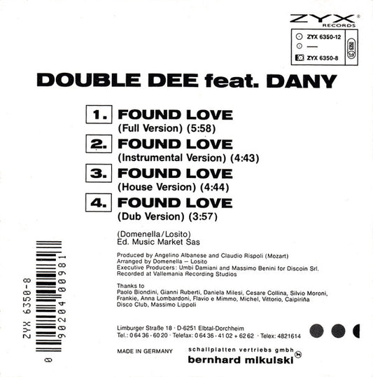 Double Dee Featuring Dany : Found Love (CD, Maxi)