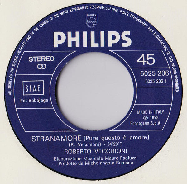 Roberto Vecchioni : Stranamore (Pure Questo È Amore) (7")