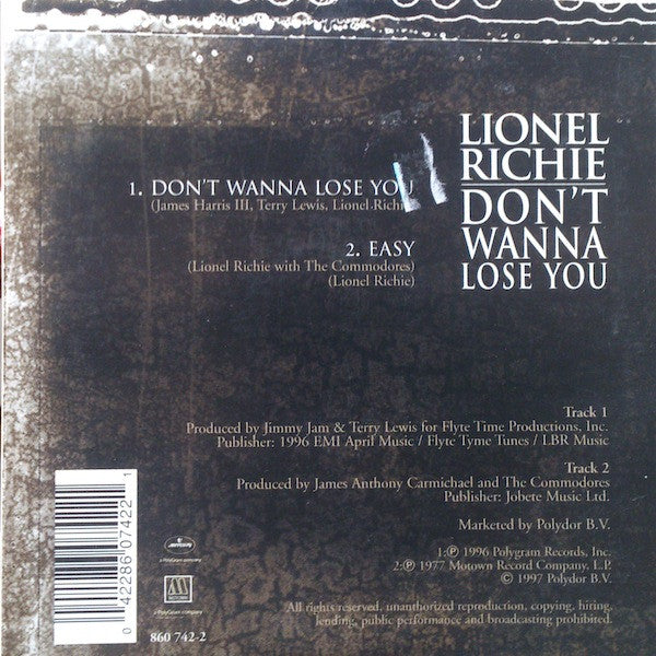 Lionel Richie : Don't Wanna Lose You (CD, Single, Car)