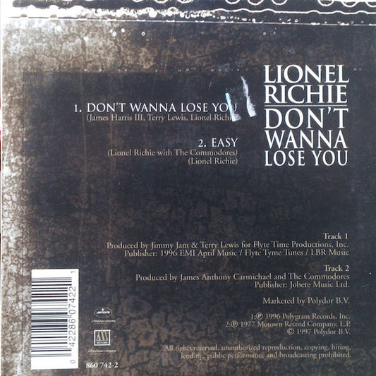 Lionel Richie : Don't Wanna Lose You (CD, Single, Car)