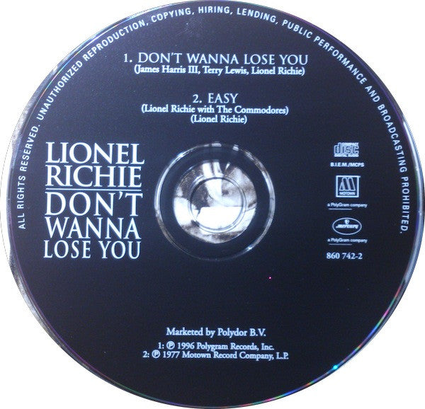 Lionel Richie : Don't Wanna Lose You (CD, Single, Car)
