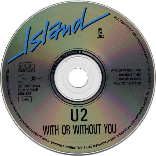 U2 : With Or Without You (CD, Single)