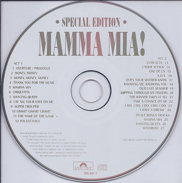 Björn Ulvaeus & Benny Andersson : Mamma Mia! - The Smash Hit Musical Based On Songs Of ABBA (CD, Album, S/Edition)