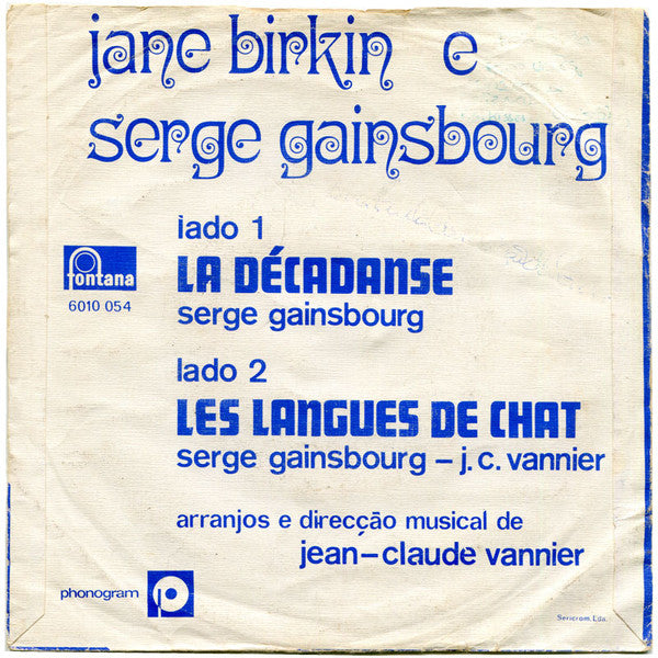 Jane Birkin et Serge Gainsbourg : La Décadanse (7", Single)
