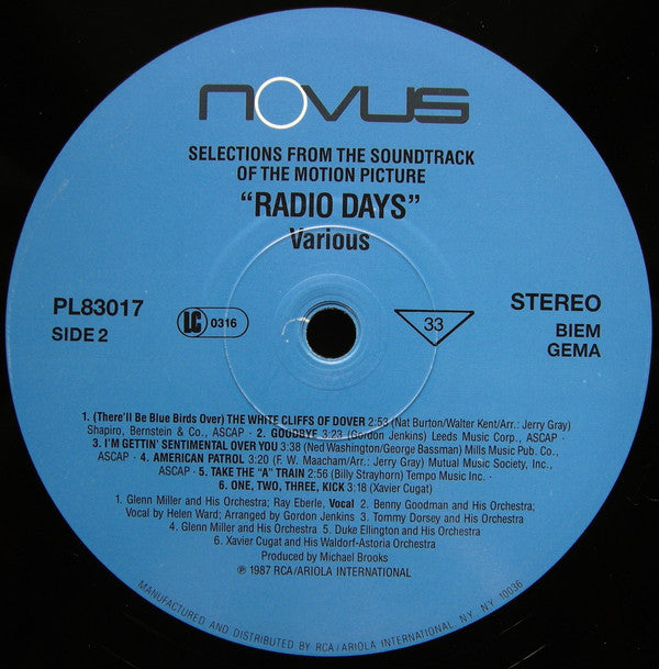 Various : Radio Days – Selections From The Original Soundtrack Of The Motion Picture (LP, Comp)