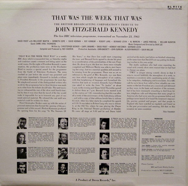 British Broadcasting Corporation : That Was The Week That Was: The British Broadcasting Corporation's Tribute To John Fitzgerald Kennedy (LP, Album)