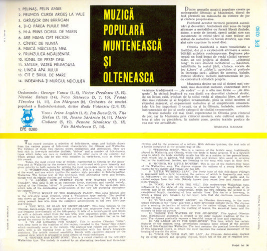 Various : Muzică Populară Muntenească Și Olteneasca (LP, Comp, Mono)