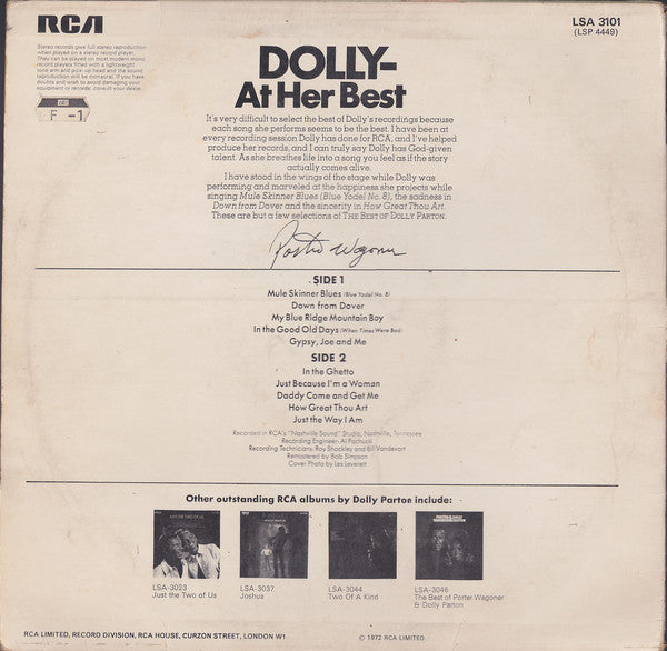 Dolly Parton : The Best Of Dolly Parton (LP, Comp, RE)