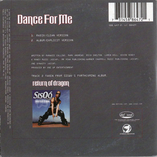 Sisqo : Dance For Me (CD, Single)