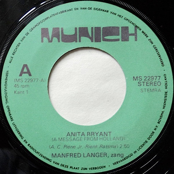 Manfred Langer : A Message From Holland (7")
