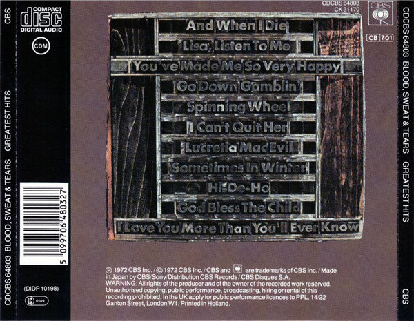 Blood, Sweat And Tears : Greatest Hits (CD, Comp, RE)