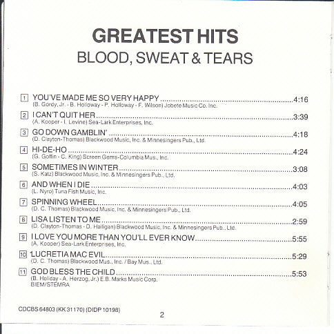 Blood, Sweat And Tears : Greatest Hits (CD, Comp, RE)