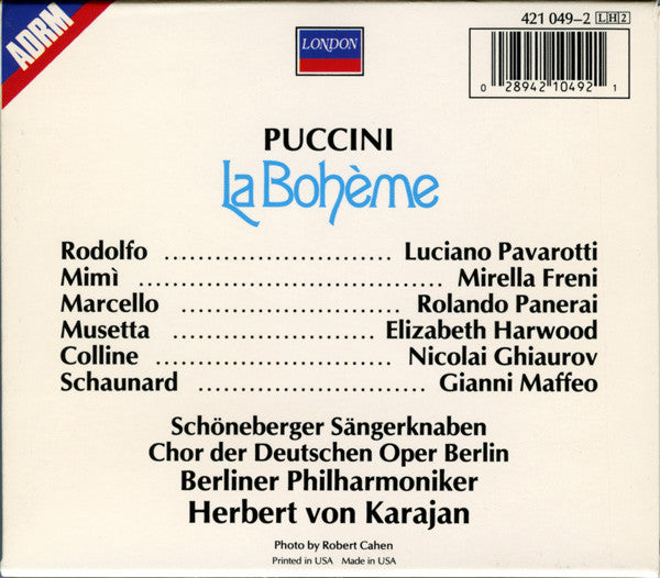 Giacomo Puccini, Mirella Freni, Luciano Pavarotti, Elizabeth Harwood, Nicolai Ghiaurov, Herbert von Karajan, Berliner Philharmoniker : La Bohème (Box, Album, RE, Sli + 2xCD, RE, RM)