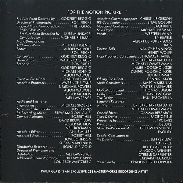 Philip Glass : Koyaanisqatsi (Original Soundtrack Album From The Film) (CD, Album, RE)