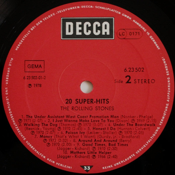 The Rolling Stones : 20 Super Hits By The Rolling Stones (LP, Comp)