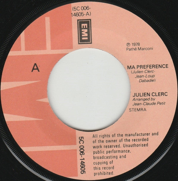 Julien Clerc : Ma Préférence (7", Single)