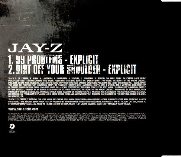 Jay-Z : 99 Problems / Dirt Off Your Shoulder (CD, Single)