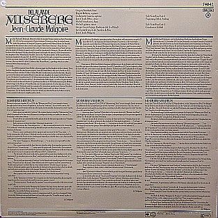 Michel Richard Delalande, Jean-Claude Malgoire, La Grande Ecurie Et La Chambre Du Roy, Groupe Vocal Arpège, Bordeaux, Joël Péral : Miserere (LP, Album)