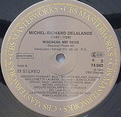 Michel Richard Delalande, Jean-Claude Malgoire, La Grande Ecurie Et La Chambre Du Roy, Groupe Vocal Arpège, Bordeaux, Joël Péral : Miserere (LP, Album)