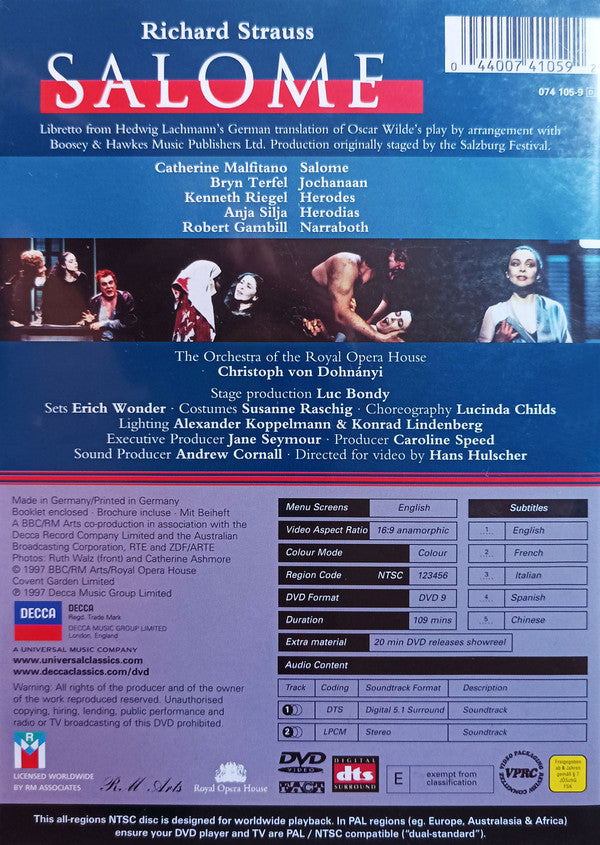 Richard Strauss - Catherine Malfitano, Bryn Terfel, Anja Silja, Kenneth Riegel, Orchestra Of The Royal Opera House, Covent Garden, Christoph von Dohnányi, Luc Bondy : Salome (DVD-V, NTSC, 5.1)