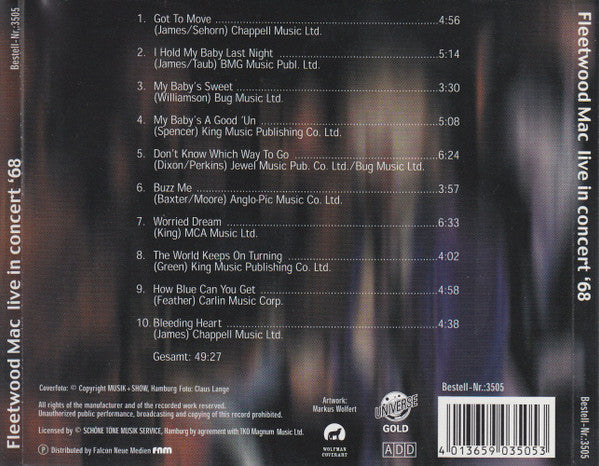 Fleetwood Mac : Live In Concert '68 (CD, Album, RE)