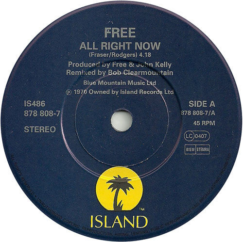 Free : All Right Now (7", Single, Pap)
