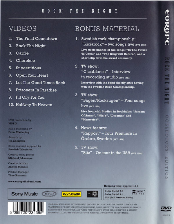 Europe (2) : Rock The Night (Collectors Edition) (DVD-V, Comp, PAL)