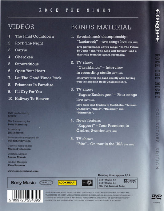 Europe (2) : Rock The Night (Collectors Edition) (DVD-V, Comp, PAL)