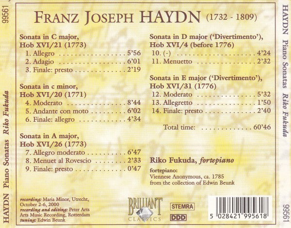 Joseph Haydn, Riko Fukuda : Piano Sonatas (CD)