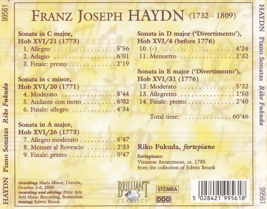 Joseph Haydn, Riko Fukuda : Piano Sonatas (CD)