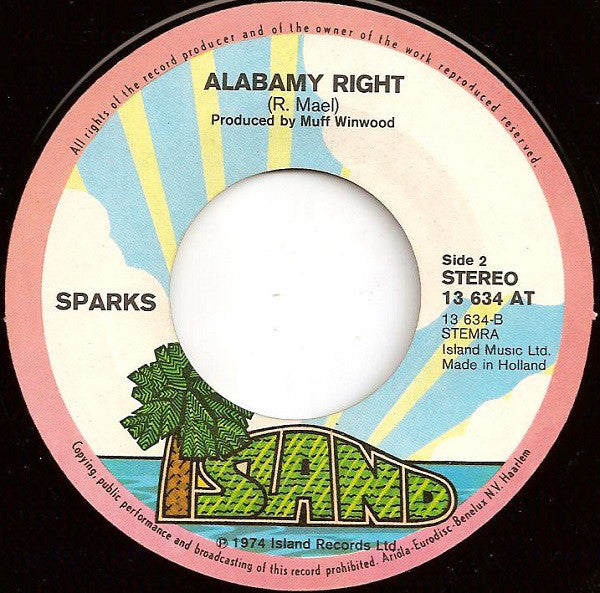 Sparks : Never Turn Your Back On Mother Earth (7", Single)