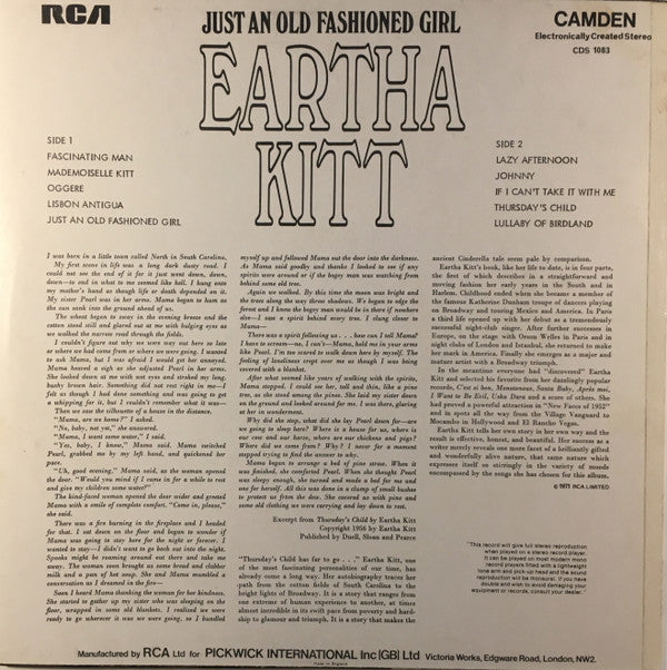 Eartha Kitt With Henri René And His Orchestra : Just An Old Fashioned Girl (LP, Album, RE)